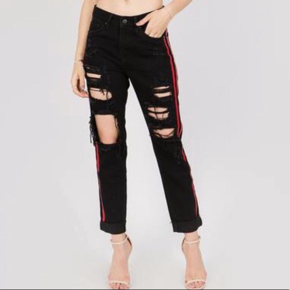 Stripe Destroyed Jeans
